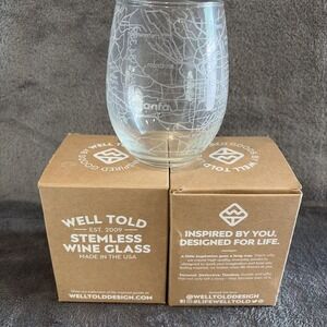 2 WELL TOLD Atlanta Map Stemless Wine Glasses 12oz Etched Glassware
